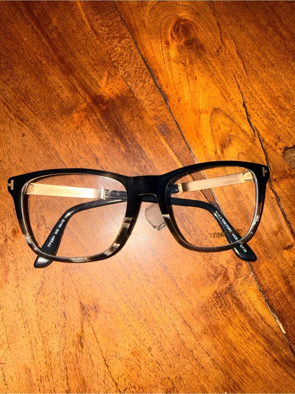 Tom Ford Black and Tortoise Rimmed Rectangular Glasses